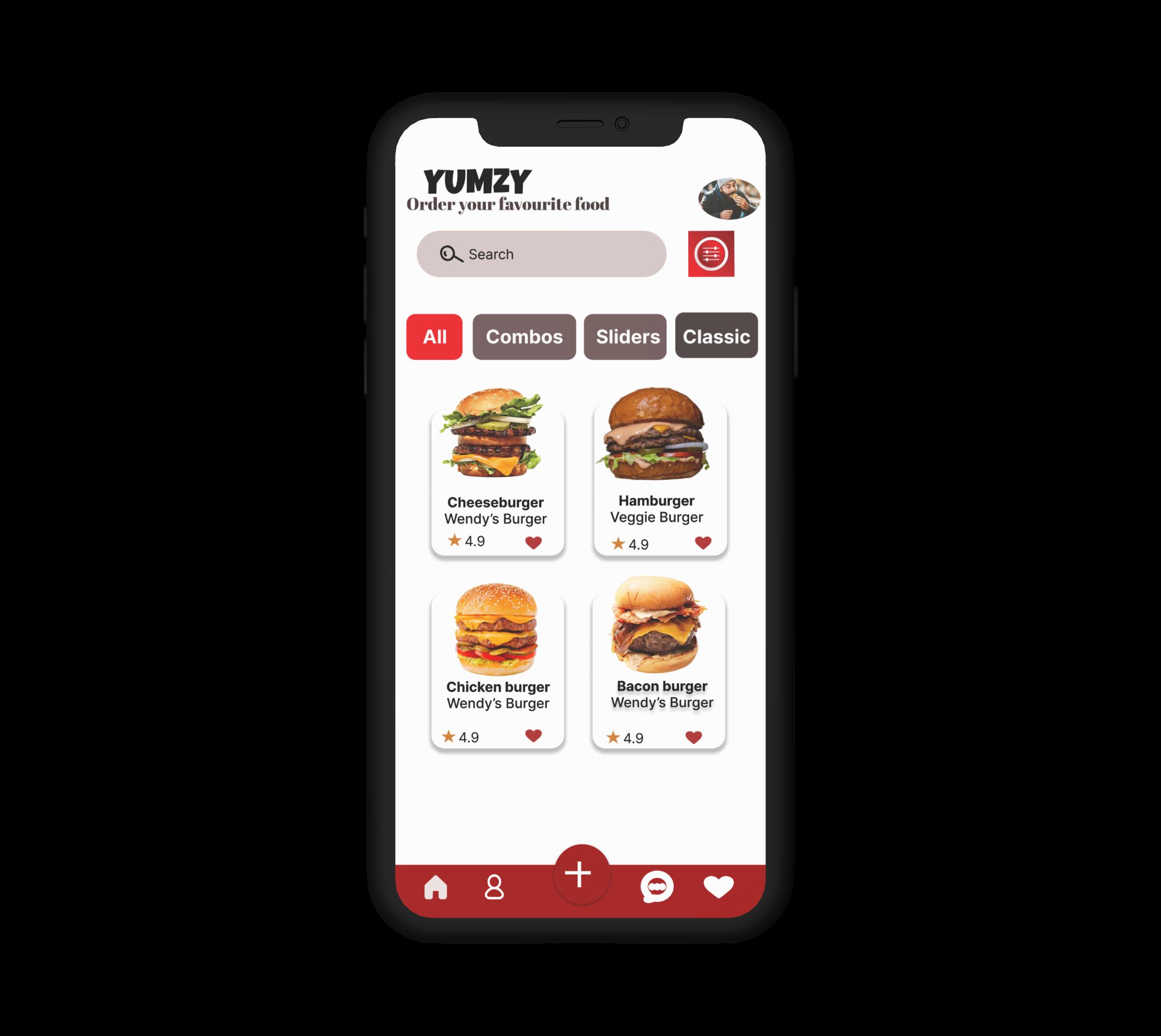 Yumzy Browse & Menu Screen Mockup